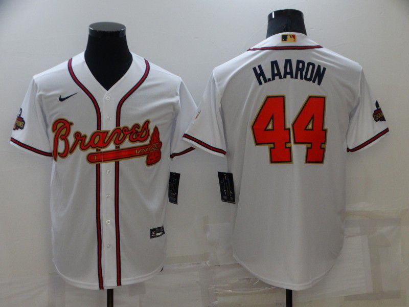 Men Atlanta Braves #44 H.Aaron White Gold Game Nike 2022 MLB Jersey